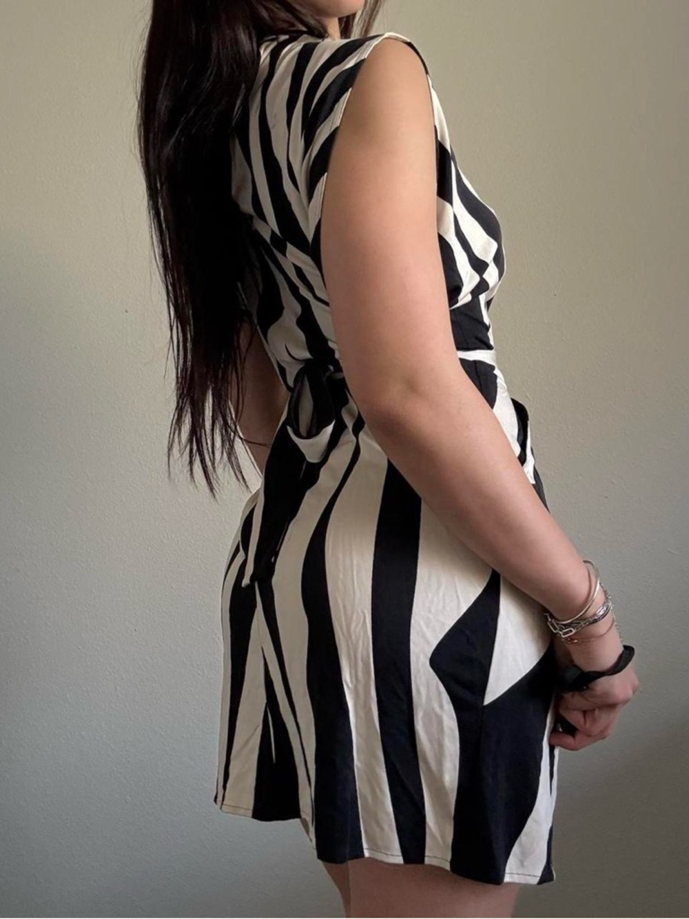 Issa London Black & White Striped Tie-Waist Mini Dress